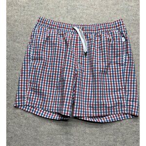 Onia Red White & Blue Gingham Plaid Lined Swim Trunks Men's Size Large
